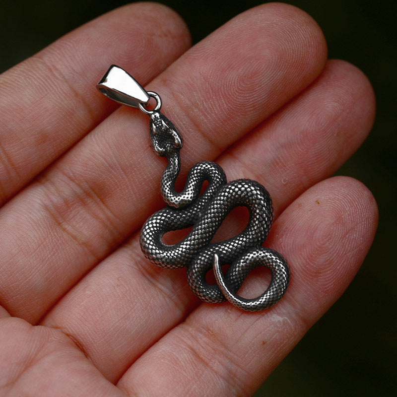 Steel Warrior Cross-border Stainless Steel Snake Pendant Titanium Steel Vintage Zodiac Snake Necklace Pendant