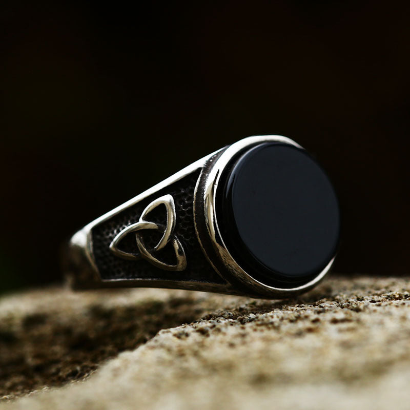 Beier Cross-border New Lucifer Satan Stainless Steel Ring European And American Retro Titanium Steel Inlaid Gem Ring