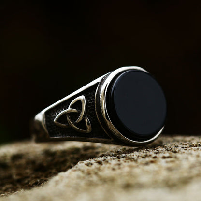 Beier Cross-border New Lucifer Satan Stainless Steel Ring European And American Retro Titanium Steel Inlaid Gem Ring