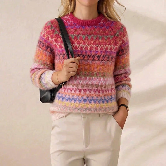 Berry Bloom Multicolor Fair Isle Mohair Crew Neck Sweater