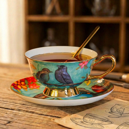 Birds & Flowers Gold Trim Tea Cup Set