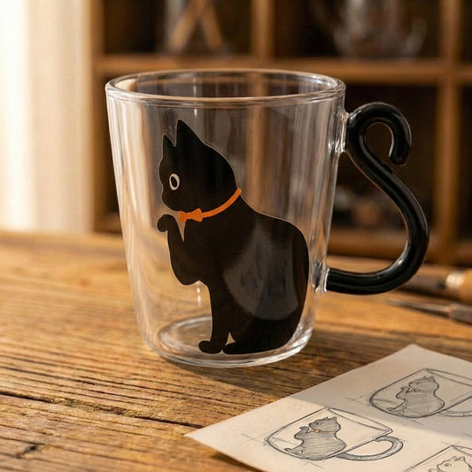 Black Cat Silhouette Glass Mug