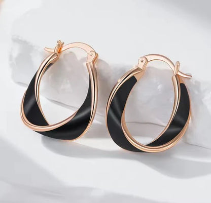 Black Hoop Rose Gold Earrings