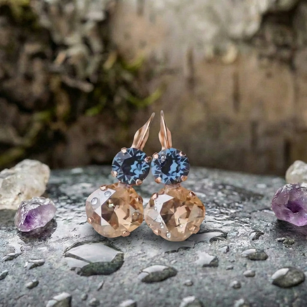 Blue Champagne Stone Dangle Earrings