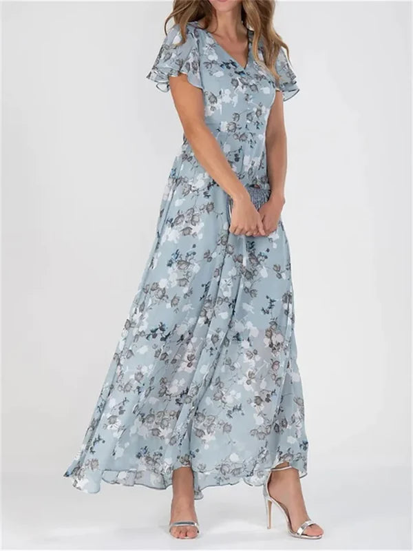 Floral Ruffle Sleeve Maxi Dress