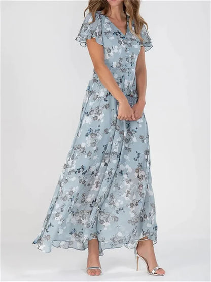 Floral Ruffle Sleeve Maxi Dress