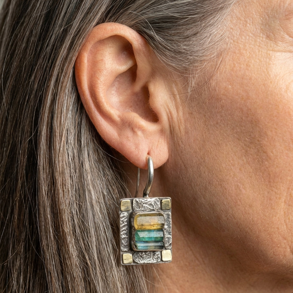 Blue Green Crystal Earrings