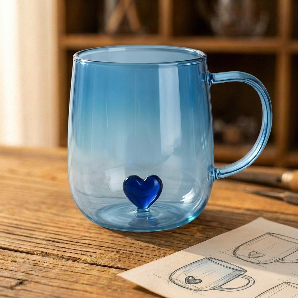 Blue Heart Float Glass Mug
