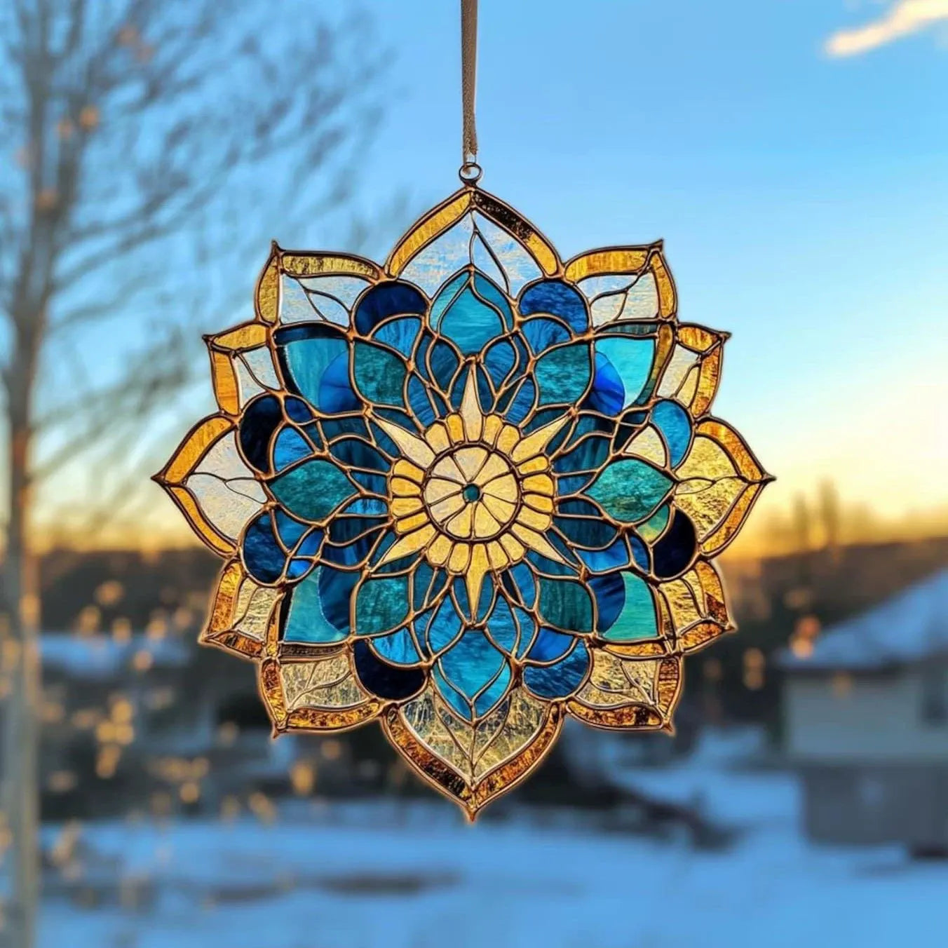 Blue Mandala Lotus Suncatcher