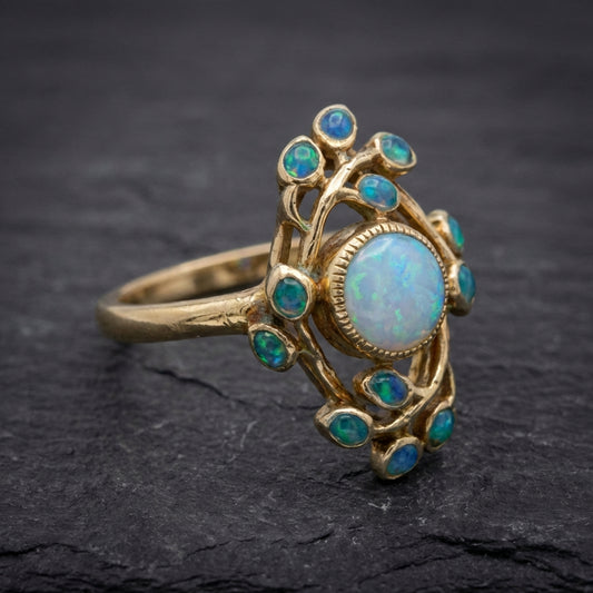 Blue Ring Vintage Crystals And Opal
