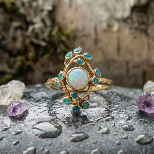 Blue Ring Vintage Crystals And Opal