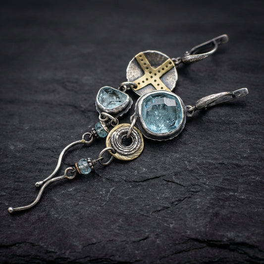 Blue Stone Cross Earrings