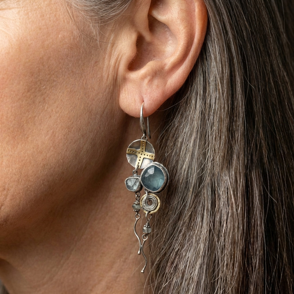 Blue Stone Cross Earrings