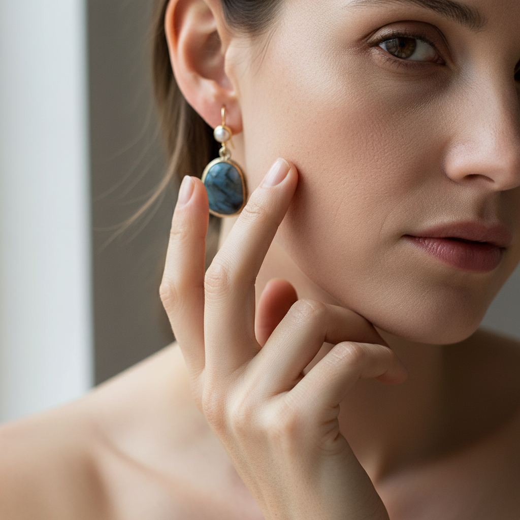 Blue Stone Pearl Earrings
