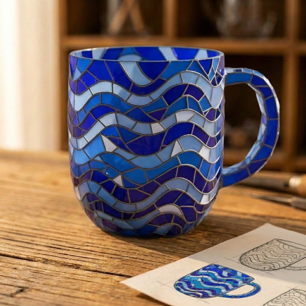 Blue Wave Mosaic Glass Mug