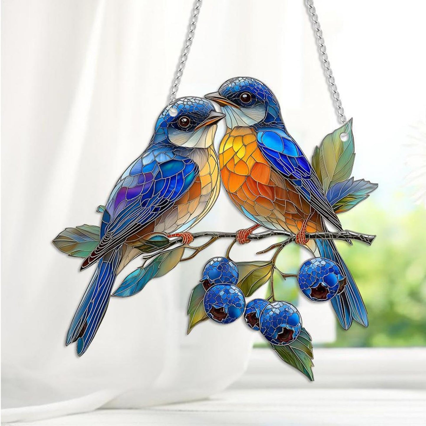 Bluebird Pair Stained Glass Suncatcher