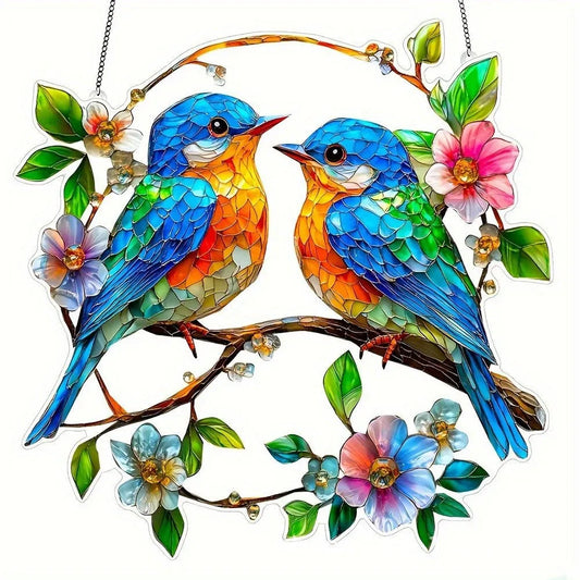 Bluebirds Flower Wreath Suncatcher