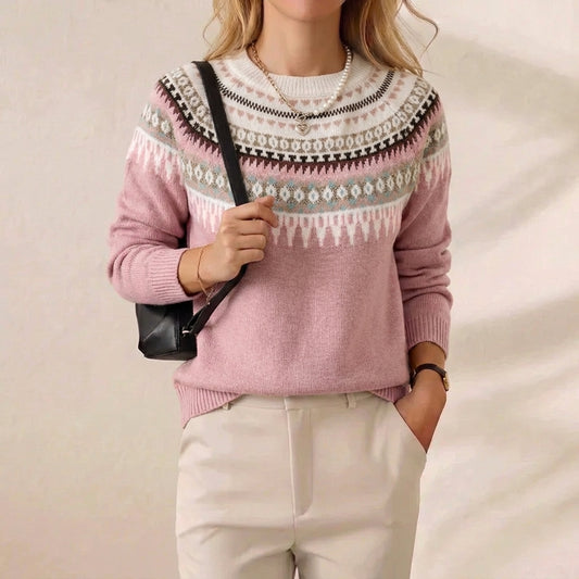 Blush Nordic Fair Isle Yoke Crew Neck Pullover