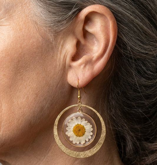 Bohemian Pressed Daisy Earrings
