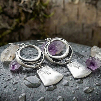 Bohemian Silver Geometric Earrings