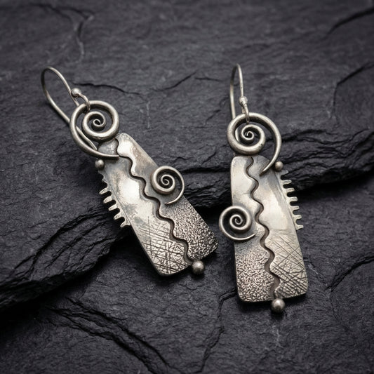 Bohemian Spiral Silver Earrings 67908056