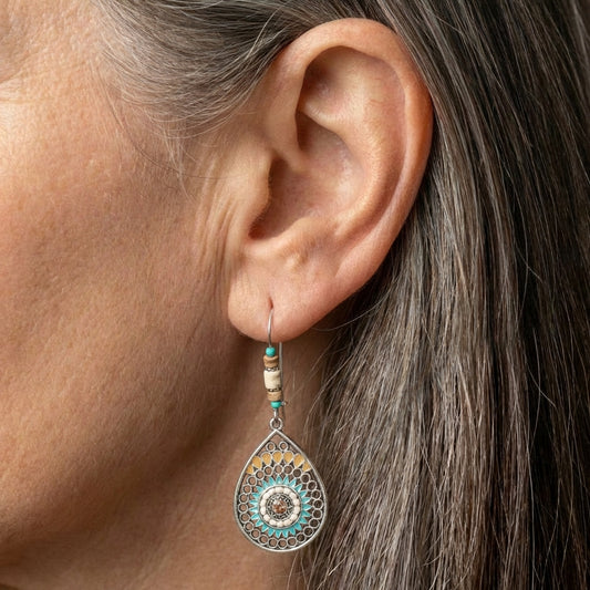 Bohemian Turquoise Flower Earrings