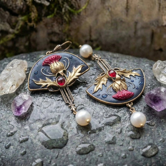 Boho Earrings With Pearls And Red Crystal