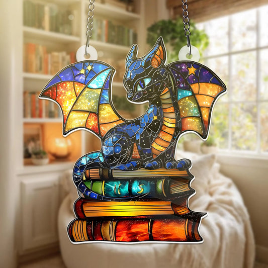 Book Dragon Rainbow Wings Suncatcher