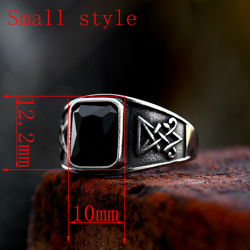 Beier Cross-border New Lucifer Satan Stainless Steel Ring European And American Retro Titanium Steel Inlaid Gem Ring