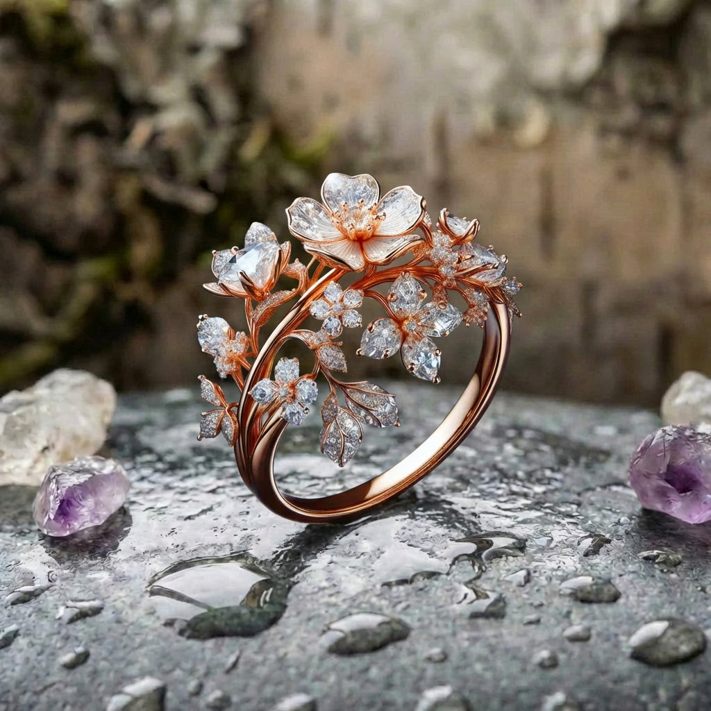 Bright Crystal Blossom Ring