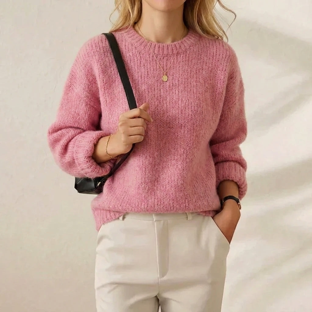 Bubblegum Bliss Crewneck Soft Pink Fluffy Knit Pullover