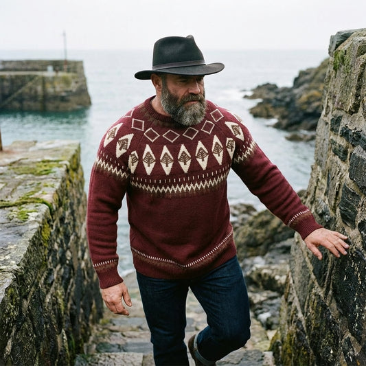 Burgundy Spruce Tree Fair Isle Crewneck