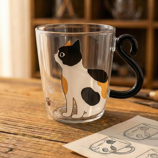 Calico Cat Paw Print Glass Mug