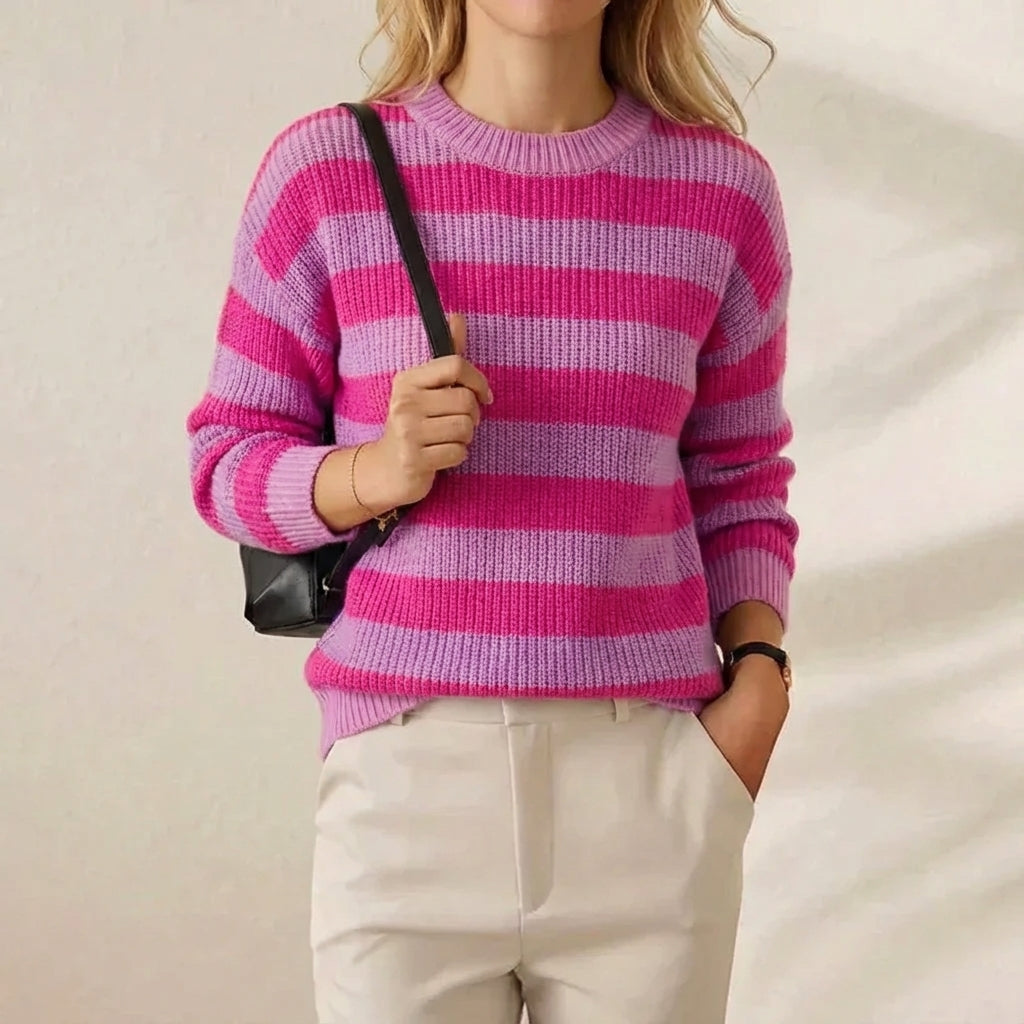 Candy Stripe Crewneck Hot Pink & Lilac Bold Stripe Pullover