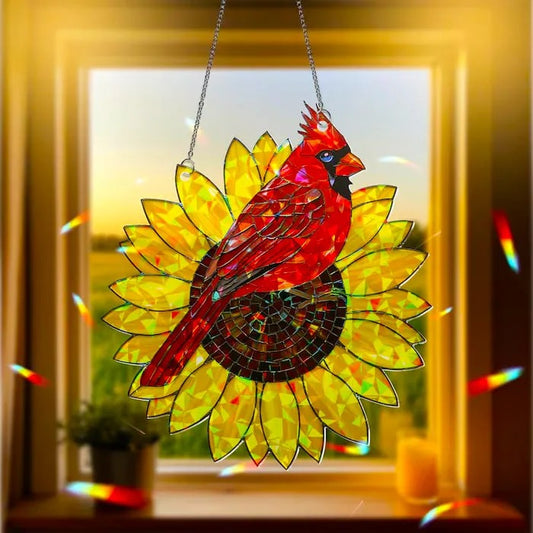 Cardinal Sunflower Stained Glass