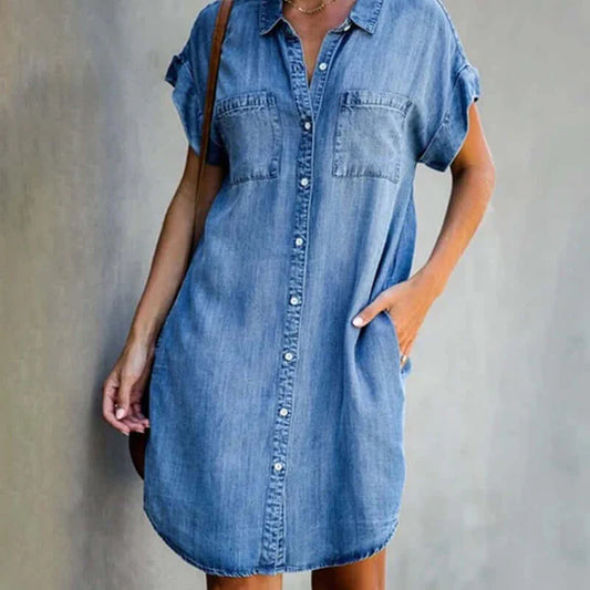 Chambray Short Sleeve Shirt Dress