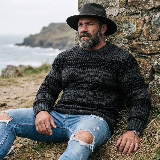 Charcoal Black Horizontal Stripe Crewneck