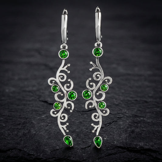 Charm Flower Green Stone Drop Earrings