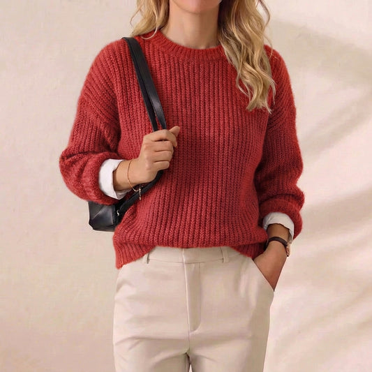 Cherry Red Brushed Mohair Oversized Crew Neck Pullover