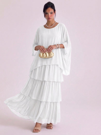 Chiffon Tiered Ruffle Maxi Dress Oversized Top