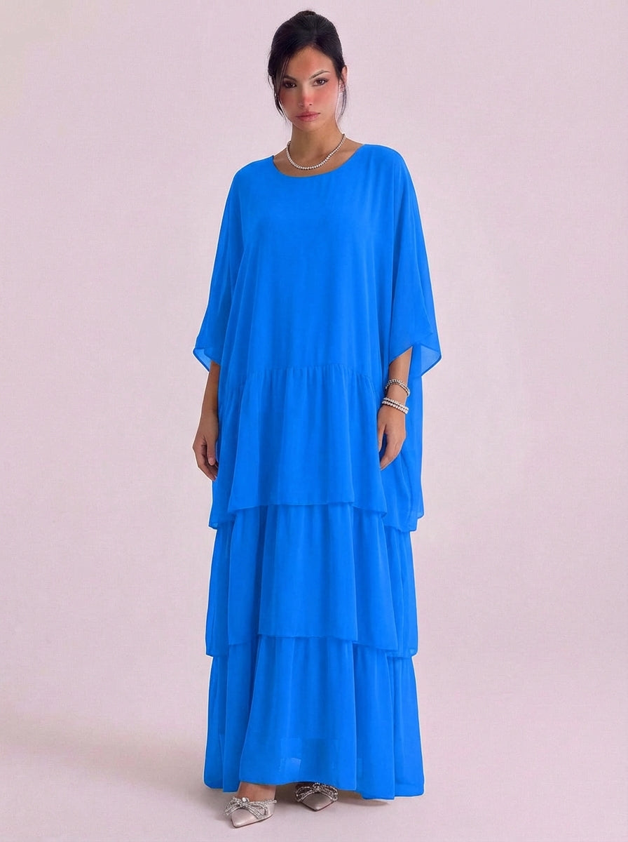 Chiffon Tiered Ruffle Maxi Dress Oversized Top