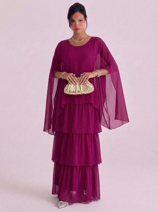Chiffon Tiered Ruffle Maxi Dress Oversized Top