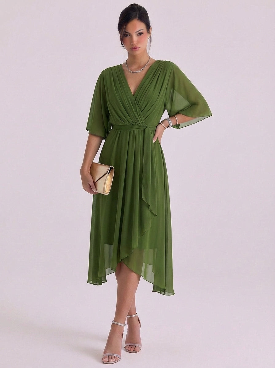 Chiffon Wrap Maxi Dress With Belt Tie