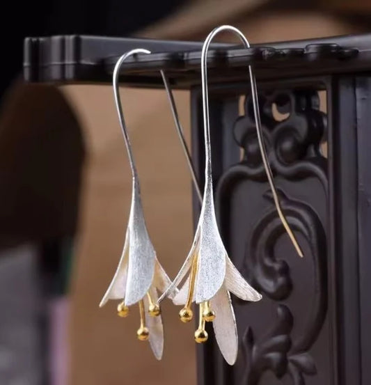Classic Carved Floral Silver Earrings