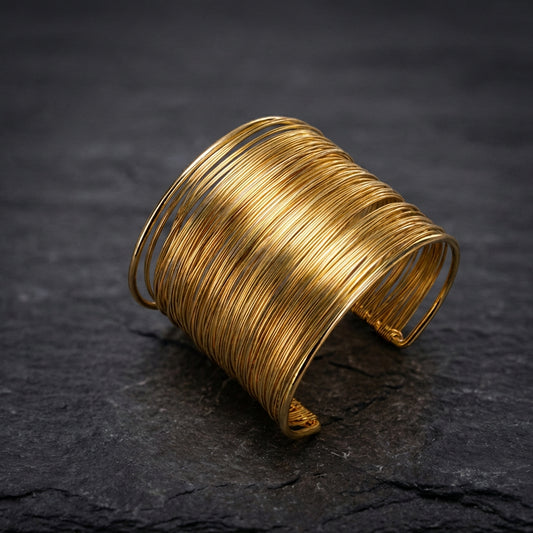 Classic Open Cuff String Gold Bracelet