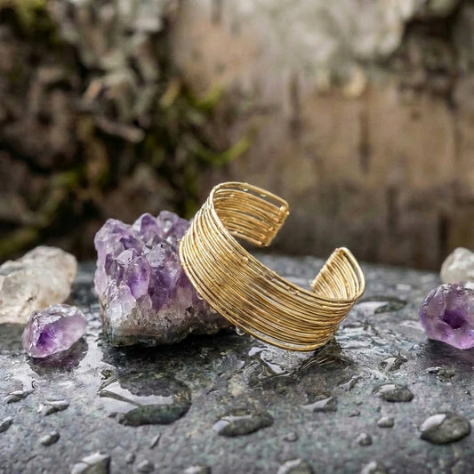 Classic Open Cuff String Gold Bracelet
