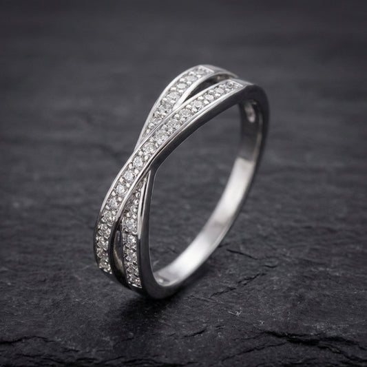 Classic Stacking Crossed Zircon Ring