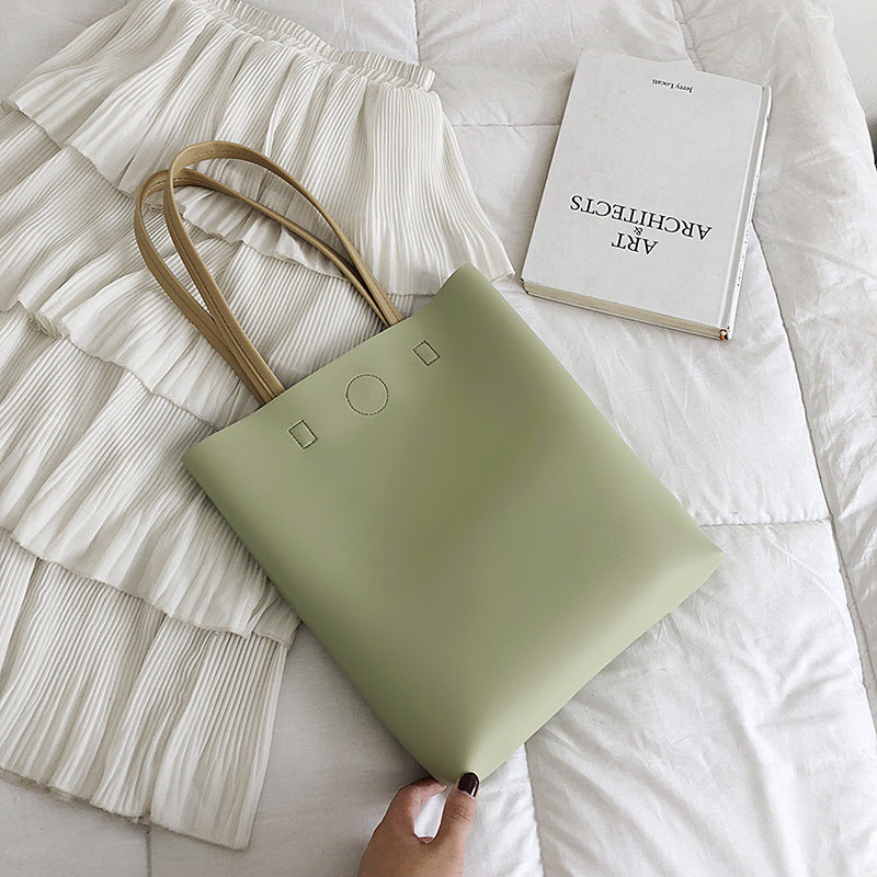 Clean Structured Leather Tote Bag – Tall Minimalist Shoulder Bag With Button Detail