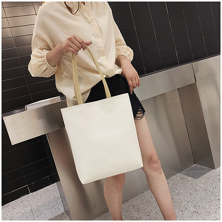 Clean Structured Leather Tote Bag – Tall Minimalist Shoulder Bag With Button Detail