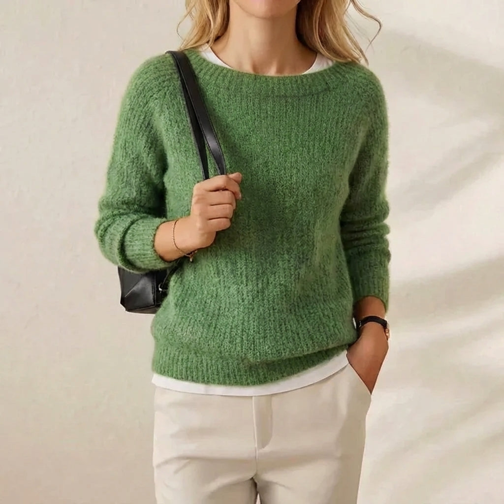 Clover Field Boatneck Bright Green Mohair-Style Pullover
